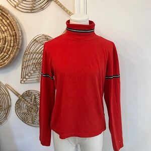 Vintage Tommy Hilfiger Turtleneck Red Striped Long Sleeve 90s Logo Top M